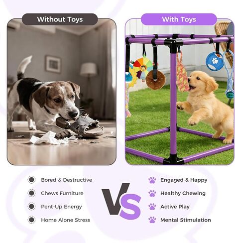 Puppy Play Gym, Small Dogs Indoor Jungle Gym, with 8 Hanging Interactive Funny Enrichment Toys, Puppy Toys to Keep Them Busy, PVC Frame with Bungee Straps (Purple) in Saudi Arabia