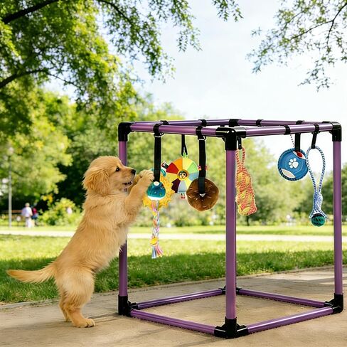 Puppy Play Gym, Small Dogs Indoor Jungle Gym, with 8 Hanging Interactive Funny Enrichment Toys, Puppy Toys to Keep Them Busy, PVC Frame with Bungee Straps (Purple) in Saudi Arabia