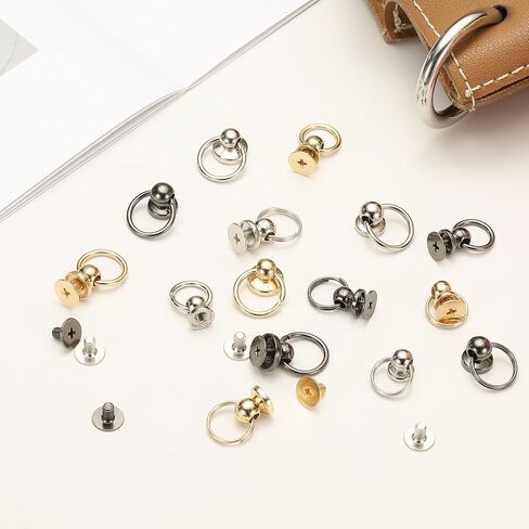 PATIKIL 60 Pcs 0.28"x0.22" Screwback Round Head Rivet with Single Ring, Leather Rivet Kit Metal Handmade DIY Purse Bag Belt Hardware Accessory for Leather Crafting Handbags,Light Gold in Saudi Arabia