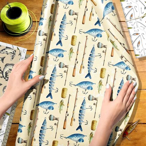 JeVenis 12 Sheets Fishing Gift Wrapping Paper Colorful Fish Gift Wrap Paper for Baby Shower Fishing Theme Birthday Party DIY Craft 28 x 20 Inches in Saudi Arabia