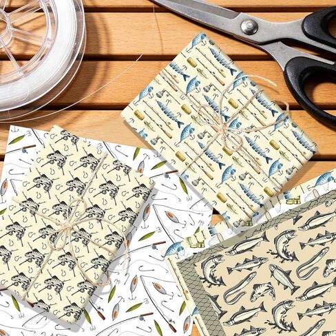 JeVenis 12 Sheets Fishing Gift Wrapping Paper Colorful Fish Gift Wrap Paper for Baby Shower Fishing Theme Birthday Party DIY Craft 28 x 20 Inches in Saudi Arabia