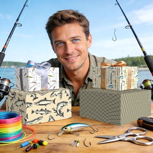 JeVenis 12 Sheets Fishing Gift Wrapping Paper Colorful Fish Gift Wrap Paper for Baby Shower Fishing Theme Birthday Party DIY Craft 28 x 20 Inches in Saudi Arabia