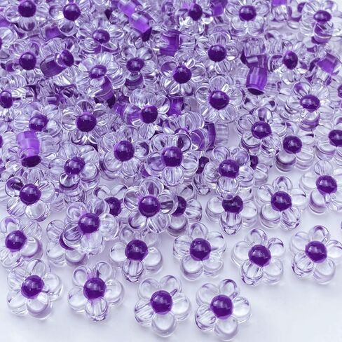 150Pcs Acrylic Flower Beads Candy Color Transparent Plastic Pastel Spacer Beads with Hole for DIY Crafts Wind Chimes Suncatcher Necklaces Bracelets Earrings Jewelry Making(Deep Purple) in Saudi Arabia