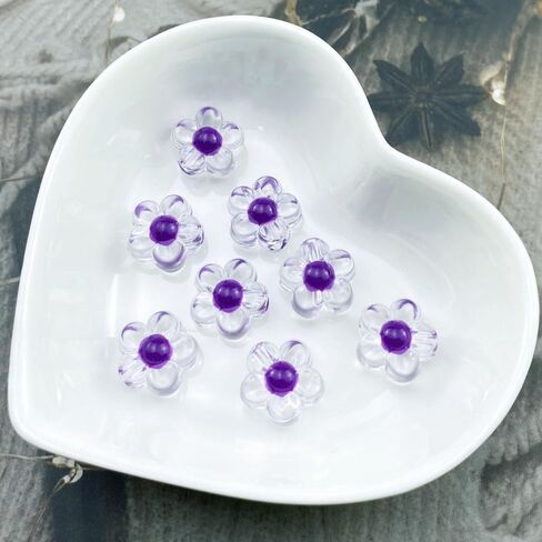 150Pcs Acrylic Flower Beads Candy Color Transparent Plastic Pastel Spacer Beads with Hole for DIY Crafts Wind Chimes Suncatcher Necklaces Bracelets Earrings Jewelry Making(Deep Purple) in Saudi Arabia
