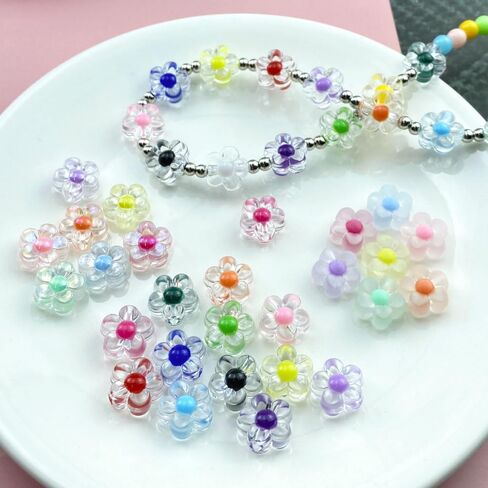 150Pcs Acrylic Flower Beads Candy Color Transparent Plastic Pastel Spacer Beads with Hole for DIY Crafts Wind Chimes Suncatcher Necklaces Bracelets Earrings Jewelry Making(Deep Purple) in Saudi Arabia