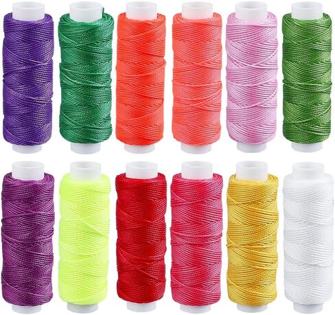 393.7 Yards 12 Colors Round Waxed Thread for Sewing 0.5mm Wax Coated String Thin Lace Cord for Leather Upholstery Sewing Stitching Bookbinding Beading Micro Knotting Braiding in Saudi Arabia