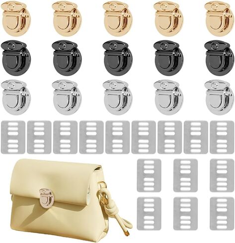 15 Sets Metal Tuck Lock Clasp Catch Purse Thumb Lock Purse Buckle Fasteners Wallet Buckle Purse Clasp Locks for DIY Crafts Backpacks Leather Handbags Making (3 Colors) in Saudi Arabia
