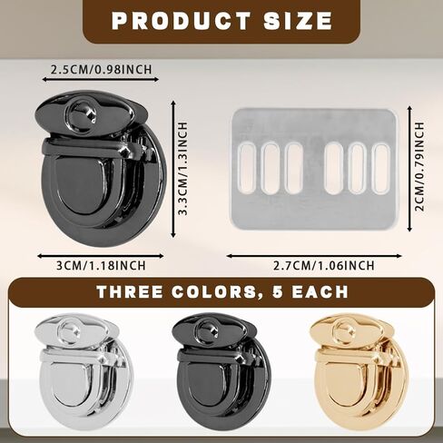 15 Sets Metal Tuck Lock Clasp Catch Purse Thumb Lock Purse Buckle Fasteners Wallet Buckle Purse Clasp Locks for DIY Crafts Backpacks Leather Handbags Making (3 Colors) in Saudi Arabia
