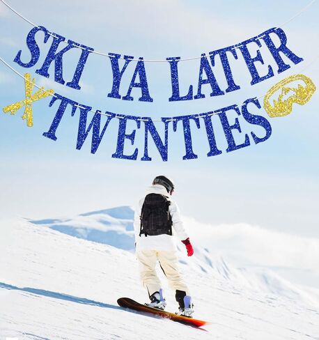 Ski Ya Later Twenties Banner, Apres Ski Birthday Party Decorations, RIP 20s, 30th Skiing Birthday Party Decoration, Sport Skier Bday Party Decorations Blue Glitter in Saudi Arabia