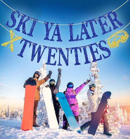 Ski Ya Later Twenties Banner, Apres Ski Birthday Party Decorations, RIP 20s, 30th Skiing Birthday Party Decoration, Sport Skier Bday Party Decorations Blue Glitter in Saudi Arabia
