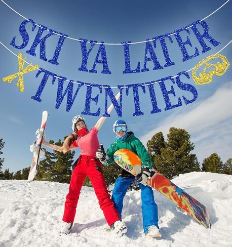 Ski Ya Later Twenties Banner, Apres Ski Birthday Party Decorations, RIP 20s, 30th Skiing Birthday Party Decoration, Sport Skier Bday Party Decorations Blue Glitter in Saudi Arabia