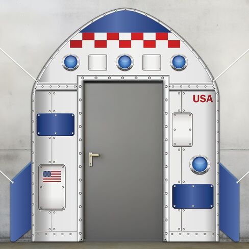 Outer Space Door Banner Galaxy Alien Theme Door Decoration Rocket ship Indoor Backdrop Spaceship Party Supplies Decor Space Station Studio Photo booth Props Spaceship Hatch Wall Decor for Boys Bedroom in Saudi Arabia