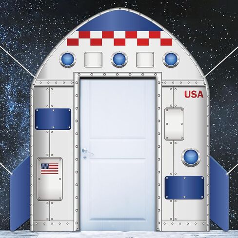 Outer Space Door Banner Galaxy Alien Theme Door Decoration Rocket ship Indoor Backdrop Spaceship Party Supplies Decor Space Station Studio Photo booth Props Spaceship Hatch Wall Decor for Boys Bedroom in Saudi Arabia