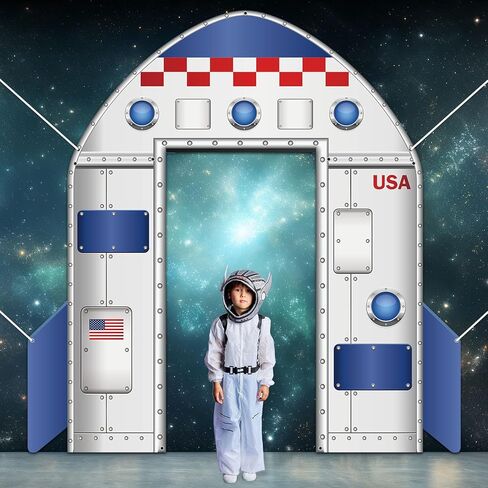Outer Space Door Banner Galaxy Alien Theme Door Decoration Rocket ship Indoor Backdrop Spaceship Party Supplies Decor Space Station Studio Photo booth Props Spaceship Hatch Wall Decor for Boys Bedroom in Saudi Arabia