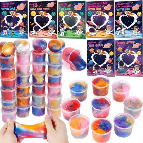 28 حزمة من بطاقات عيد الحب للأطفال في المدرسة مع جالاكسي سلايم، ألعاب سلايم بطابع الفضاء مع بطاقات عيد الحب للأطفال في الفصل الدراسي وهدايا التبادل، هدايا الحفلات المدرسية للأولاد والبنات in Kuwait