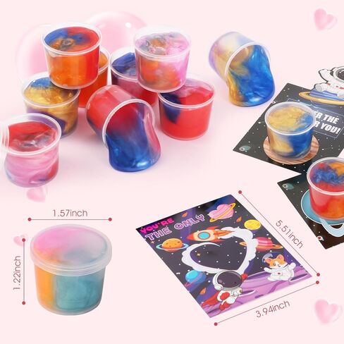 28 حزمة من بطاقات عيد الحب للأطفال في المدرسة مع جالاكسي سلايم، ألعاب سلايم بطابع الفضاء مع بطاقات عيد الحب للأطفال في الفصل الدراسي وهدايا التبادل، هدايا الحفلات المدرسية للأولاد والبنات in Kuwait