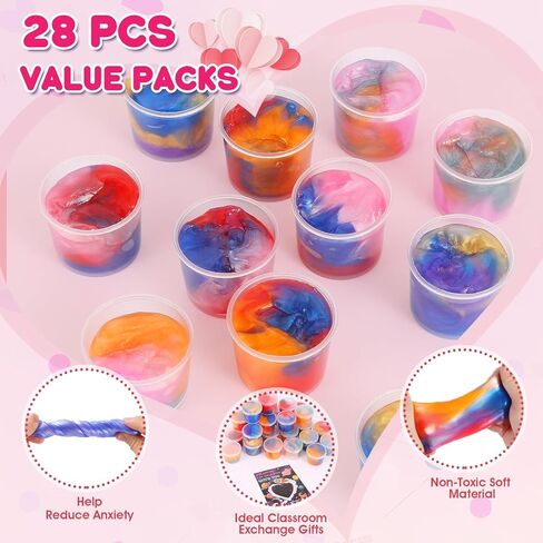 28 حزمة من بطاقات عيد الحب للأطفال في المدرسة مع جالاكسي سلايم، ألعاب سلايم بطابع الفضاء مع بطاقات عيد الحب للأطفال في الفصل الدراسي وهدايا التبادل، هدايا الحفلات المدرسية للأولاد والبنات in Kuwait