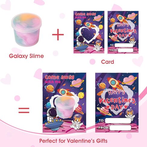 28 حزمة من بطاقات عيد الحب للأطفال في المدرسة مع جالاكسي سلايم، ألعاب سلايم بطابع الفضاء مع بطاقات عيد الحب للأطفال في الفصل الدراسي وهدايا التبادل، هدايا الحفلات المدرسية للأولاد والبنات in Kuwait