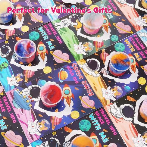 28 حزمة من بطاقات عيد الحب للأطفال في المدرسة مع جالاكسي سلايم، ألعاب سلايم بطابع الفضاء مع بطاقات عيد الحب للأطفال في الفصل الدراسي وهدايا التبادل، هدايا الحفلات المدرسية للأولاد والبنات in Kuwait