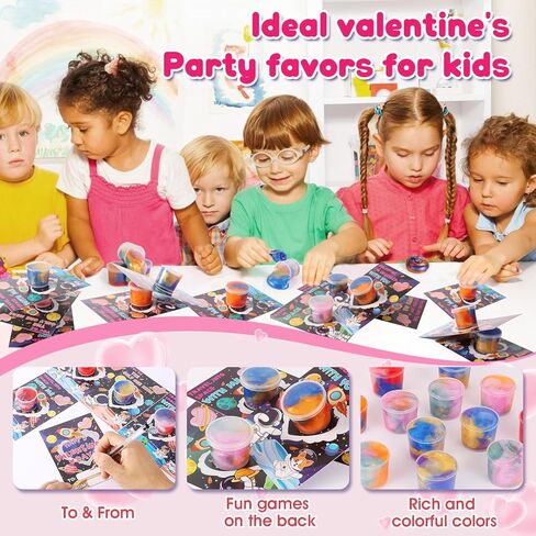 28 حزمة من بطاقات عيد الحب للأطفال في المدرسة مع جالاكسي سلايم، ألعاب سلايم بطابع الفضاء مع بطاقات عيد الحب للأطفال في الفصل الدراسي وهدايا التبادل، هدايا الحفلات المدرسية للأولاد والبنات in Kuwait