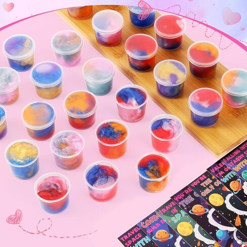 28 حزمة من بطاقات عيد الحب للأطفال في المدرسة مع جالاكسي سلايم، ألعاب سلايم بطابع الفضاء مع بطاقات عيد الحب للأطفال في الفصل الدراسي وهدايا التبادل، هدايا الحفلات المدرسية للأولاد والبنات in Kuwait