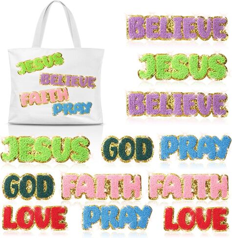 12 Pcs Christian Embroidered Iron on Patches Applique Chenille Patches Bulk Motivational Religious Sew On Applique for Clothes Backpacks Hats DIY Accessories(Colorful) in Saudi Arabia