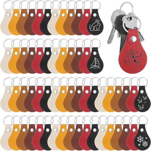 60 Pcs PU Leather Keychain, 6 Colors Leather Keychain Blanks Key Fob Kit with Rivets and Key Ring Keys Chains Bulk for Laser Engraving Keychains DIY Crafts in Saudi Arabia