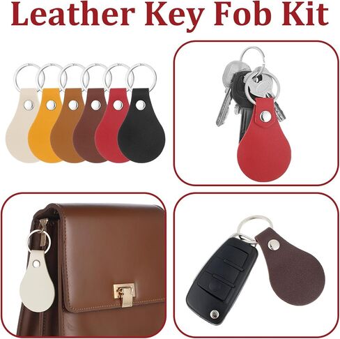 60 Pcs PU Leather Keychain, 6 Colors Leather Keychain Blanks Key Fob Kit with Rivets and Key Ring Keys Chains Bulk for Laser Engraving Keychains DIY Crafts in Saudi Arabia