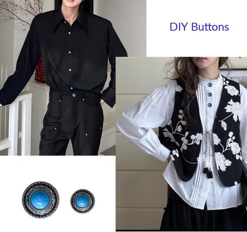 32 Sets Vintage Decorative Rivets, 2 Sizes Round Blue Turquoise Conchos Buttons, Leather Screw Back Button for Purse Belt DIY Leather Crafts, 12mm, 20mm in Kuwait