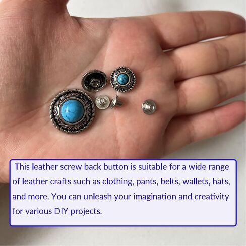 32 Sets Vintage Decorative Rivets, 2 Sizes Round Blue Turquoise Conchos Buttons, Leather Screw Back Button for Purse Belt DIY Leather Crafts, 12mm, 20mm in Kuwait