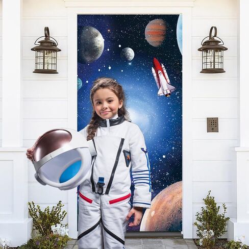 35.4 x 72.8 Inches Mystery Universe Planet Galaxy Yard Door Banner Sign Astronaut Rocket Earth Planet Astronomy Aerospace Banner Children Birthday Party Cake Table Decoration Studio Props in Saudi Arabia