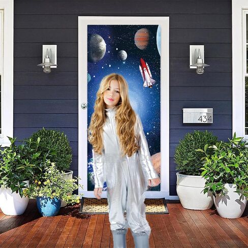 35.4 x 72.8 Inches Mystery Universe Planet Galaxy Yard Door Banner Sign Astronaut Rocket Earth Planet Astronomy Aerospace Banner Children Birthday Party Cake Table Decoration Studio Props in Saudi Arabia