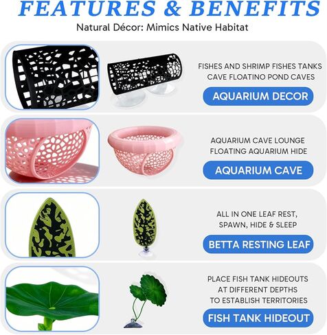 4 Pcs Fish Toys for Betta, Hammock Decorations with Aquarium Decor, Suitable for Fish Tank Accessories and Betta Hobbyists in Kuwait