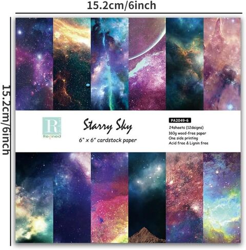 Starry Sky Crapbook Paper Pad 6x6inch Assorted Pattern Decoupage Cardstock Paper Single-Sided Vintage Scrapbooking DIY Decorative Cardmaking Supplies 24pcs Junk Journaling Craft Paper in Saudi Arabia