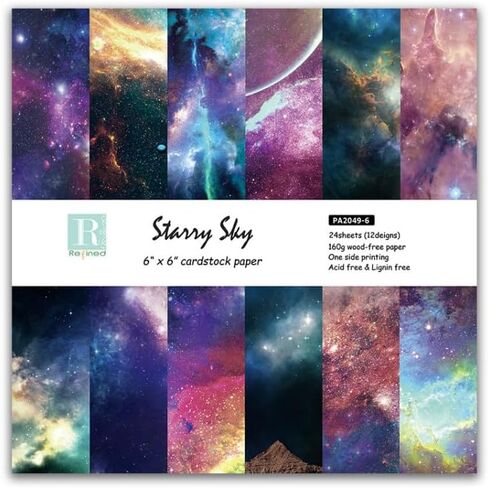Starry Sky Crapbook Paper Pad 6x6inch Assorted Pattern Decoupage Cardstock Paper Single-Sided Vintage Scrapbooking DIY Decorative Cardmaking Supplies 24pcs Junk Journaling Craft Paper in Saudi Arabia