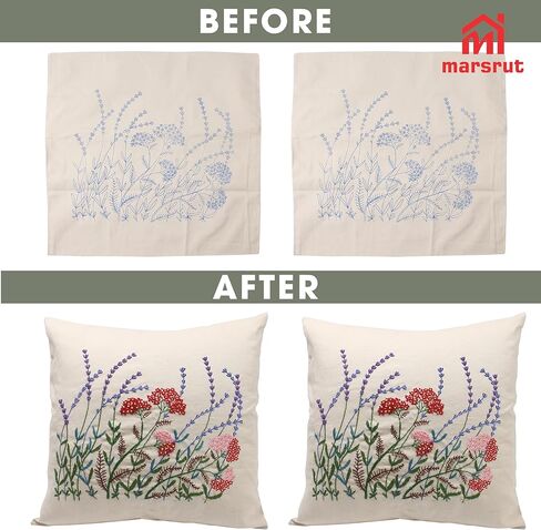 Marsrut 2 Set of Embroidery Pillow Kit Including Pillowcase Cover Cushion Case with Large Drawings and Zipper, Threads, Needles & Instruction Kits for Lace Crewel Craft, No Pillow Core (Red Flower) in Saudi Arabia