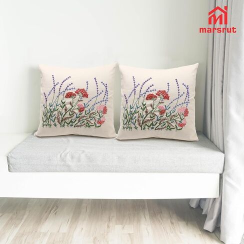 Marsrut 2 Set of Embroidery Pillow Kit Including Pillowcase Cover Cushion Case with Large Drawings and Zipper, Threads, Needles & Instruction Kits for Lace Crewel Craft, No Pillow Core (Red Flower) in Saudi Arabia