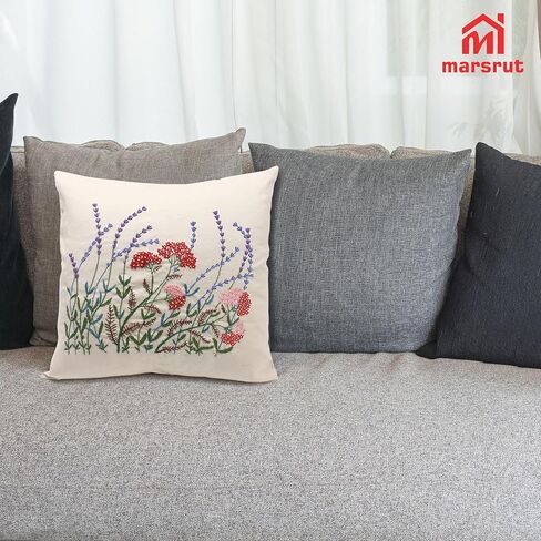 Marsrut 2 Set of Embroidery Pillow Kit Including Pillowcase Cover Cushion Case with Large Drawings and Zipper, Threads, Needles & Instruction Kits for Lace Crewel Craft, No Pillow Core (Red Flower) in Saudi Arabia
