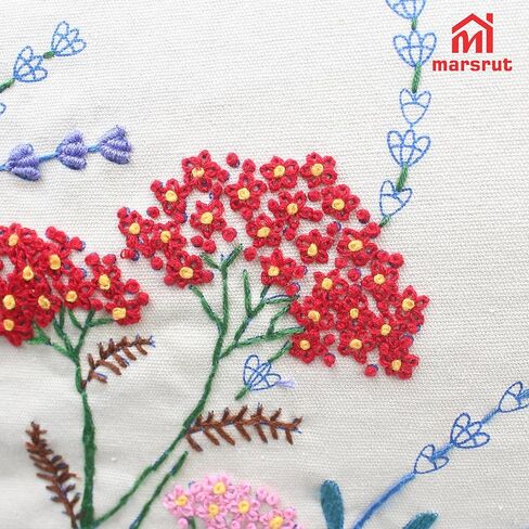 Marsrut 2 Set of Embroidery Pillow Kit Including Pillowcase Cover Cushion Case with Large Drawings and Zipper, Threads, Needles & Instruction Kits for Lace Crewel Craft, No Pillow Core (Red Flower) in Saudi Arabia