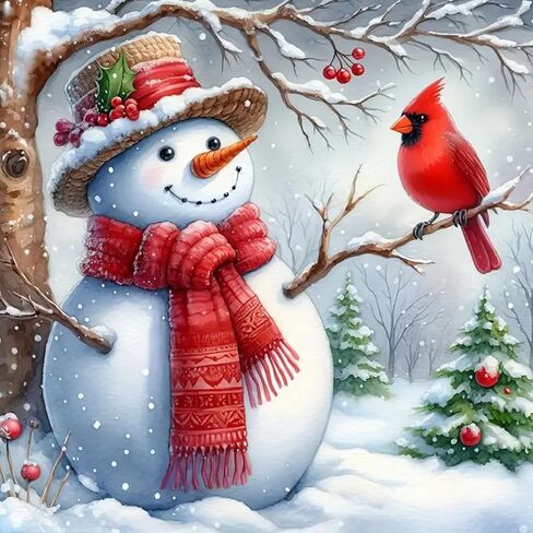 MOMDEDP Christmas Cardinal Diamond Art Kits for Adults - Snowman Diamond Painting Kits for Adults, 5D DIY Red Bird Round Full Drill Gem Art Paint by Diamonds Dots Crafts Kits for Decor Gift 12x12inch in Kuwait