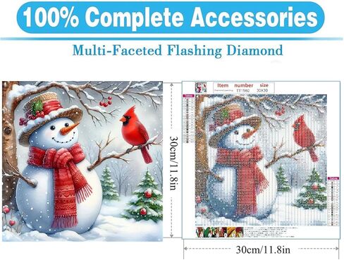 MOMDEDP Christmas Cardinal Diamond Art Kits for Adults - Snowman Diamond Painting Kits for Adults, 5D DIY Red Bird Round Full Drill Gem Art Paint by Diamonds Dots Crafts Kits for Decor Gift 12x12inch in Kuwait