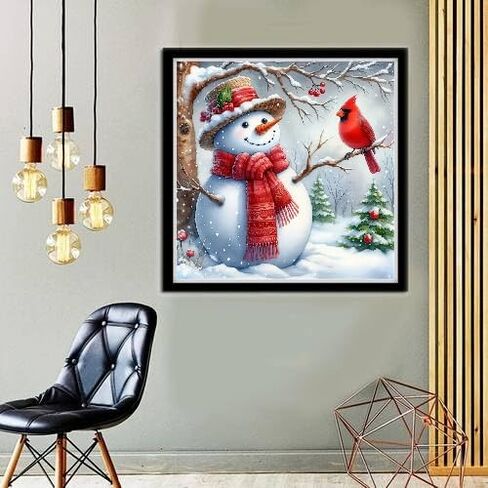 MOMDEDP Christmas Cardinal Diamond Art Kits for Adults - Snowman Diamond Painting Kits for Adults, 5D DIY Red Bird Round Full Drill Gem Art Paint by Diamonds Dots Crafts Kits for Decor Gift 12x12inch in Kuwait