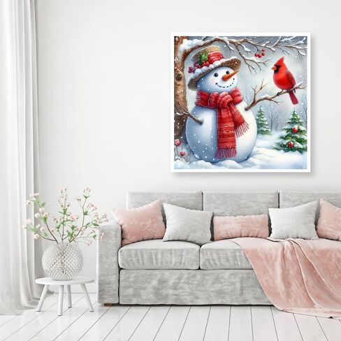 MOMDEDP Christmas Cardinal Diamond Art Kits for Adults - Snowman Diamond Painting Kits for Adults, 5D DIY Red Bird Round Full Drill Gem Art Paint by Diamonds Dots Crafts Kits for Decor Gift 12x12inch in Kuwait