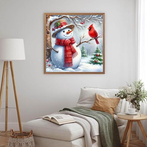 MOMDEDP Christmas Cardinal Diamond Art Kits for Adults - Snowman Diamond Painting Kits for Adults, 5D DIY Red Bird Round Full Drill Gem Art Paint by Diamonds Dots Crafts Kits for Decor Gift 12x12inch in Kuwait