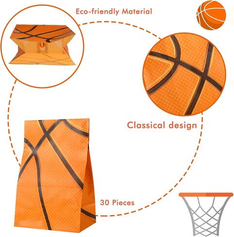 Outus 30 Pcs Basketball Gift Bags Basketball Goodie Bags Bulk Treat Snacks Candy Biscuits Toys Gift Kraft Supplies for Team Teen Adult Sport Ball Theme Birthday Present Party(Orange) in Saudi Arabia