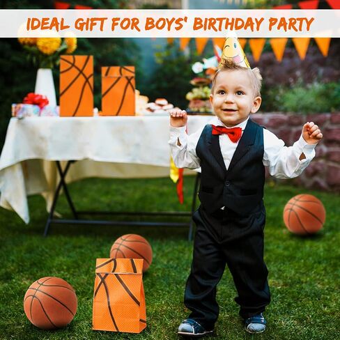 Outus 30 Pcs Basketball Gift Bags Basketball Goodie Bags Bulk Treat Snacks Candy Biscuits Toys Gift Kraft Supplies for Team Teen Adult Sport Ball Theme Birthday Present Party(Orange) in Saudi Arabia