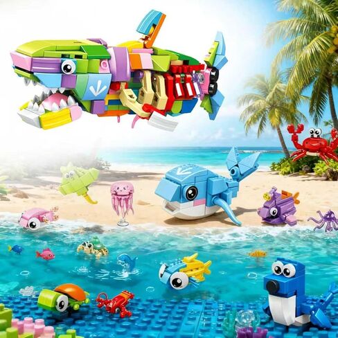 مجموعة مكعبات بناء الحيوانات البحرية من سلة عيد الفصح، 12 في 1 من ألعاب Ocean Creatures Shark Fidget Toys، هدايا الحفلات للأطفال، هدايا عيد ميلاد الفصول الدراسية للأولاد والبنات، حشو بيض عيد الفصح (12 حزمة) in Kuwait