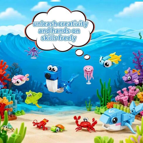 مجموعة مكعبات بناء الحيوانات البحرية من سلة عيد الفصح، 12 في 1 من ألعاب Ocean Creatures Shark Fidget Toys، هدايا الحفلات للأطفال، هدايا عيد ميلاد الفصول الدراسية للأولاد والبنات، حشو بيض عيد الفصح (12 حزمة) in Kuwait