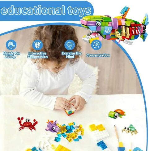 مجموعة مكعبات بناء الحيوانات البحرية من سلة عيد الفصح، 12 في 1 من ألعاب Ocean Creatures Shark Fidget Toys، هدايا الحفلات للأطفال، هدايا عيد ميلاد الفصول الدراسية للأولاد والبنات، حشو بيض عيد الفصح (12 حزمة) in Kuwait