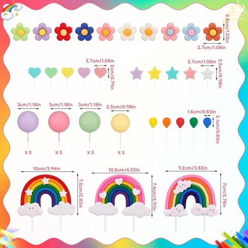 Rainbow Cake Topper 48 Pcs, Boho Cake Toppers Pastel Balls Cake Topper for Girl Birthday Groovy Wedding Party Supplies in Saudi Arabia